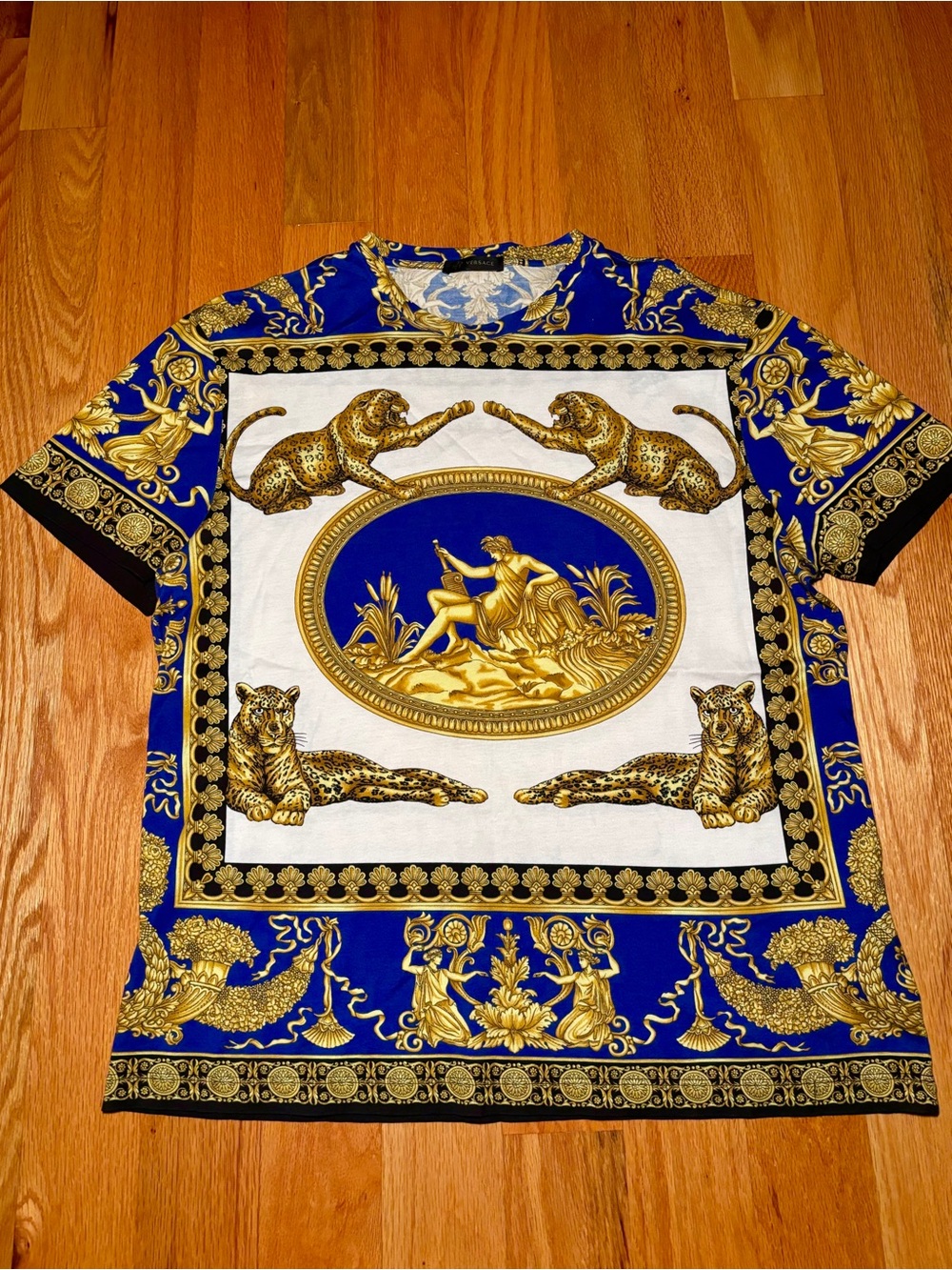 Versace Royal Blue Gold Hibiscus Runway Tshirt 🔥🔥🔥